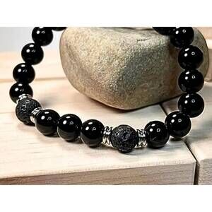 NEW FAIRE unisex - onyx & lava gemstone mala bracelet in black